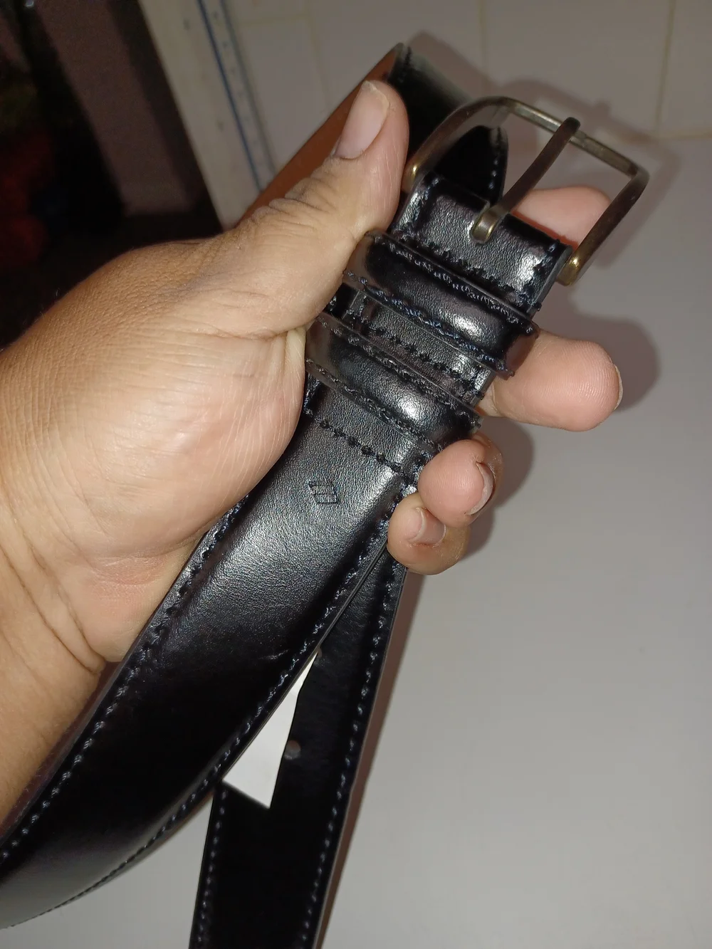 Nwt Men's Warehouseb Black Italian Leather Belt with Brass Buckle